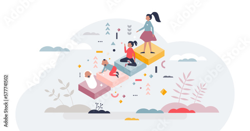 Child development and girl growth from newborn to pupil tiny person concept, transparent background. Young children evolution timeline from new age to toddler and teen illustration.