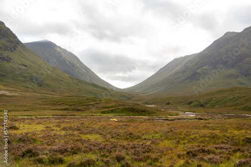 glencoe landscape with sky and clouds in the highlands, scotland