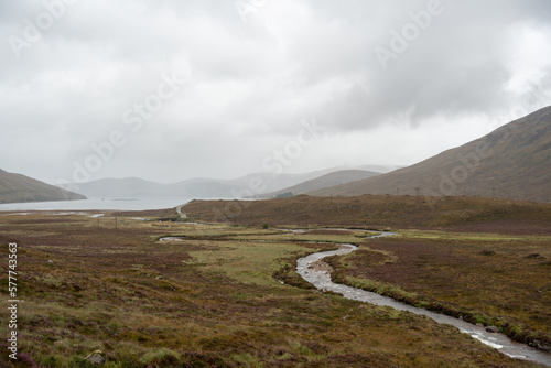 country landscape with lake and mountains in the highlands, scotland