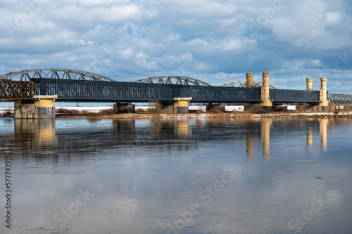 Tczew, historical bridge on Wisla river in Pomeranian Voivodeship, Poland at winter