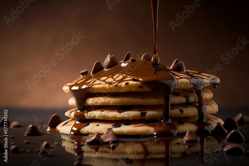 chocolate chip pancakes with syrup made by generative ai