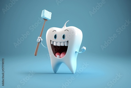 happy tooth cartoon character made by generative ai