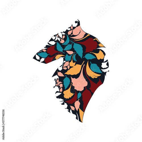 Abstract floral wolf illustration template vector.