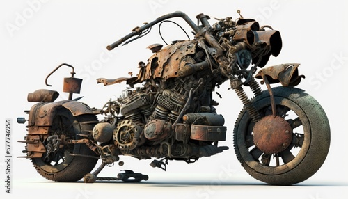 Old rusty wasteland bike, motorbike in post apocalypse word, decay corrosion vehicle