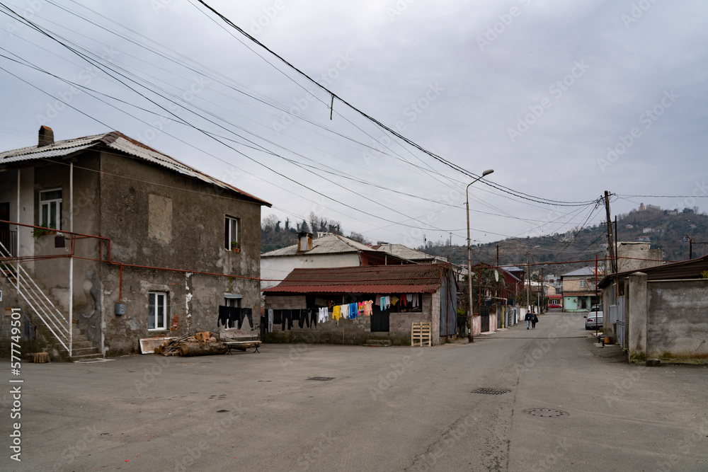 Batumi, Georgia - March 3, 2023: old private houses Batumi, Georgia - March 3, 2023: old private houses