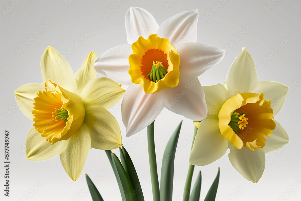 Add a Touch of Romance to Your Décor with Beautiful Isolated Daffodils Images on White Backgrounds. Generative AI Add a Touch of Romance to Your Décor with Beautiful Isolated Daffodils Images on White Backgrounds. Generative AI