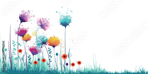 sfondo, fiori, piante, primavera, campo fiorito, pennellate di colore photo