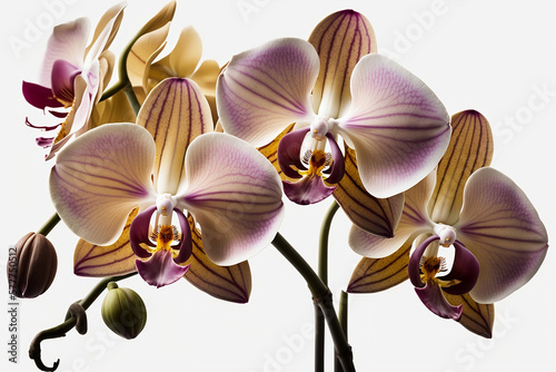 Beautiful Isolated Orchids Flower on White Background - Perfect for Decoration and Celebrations. Generative AI