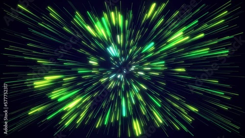 Abstract, amazing, beautiful and neon lines move endlessly toward the viewer. An explosion of colorful and monochromatic neon parts and their movement toward the camera. Lots of lines flying forward