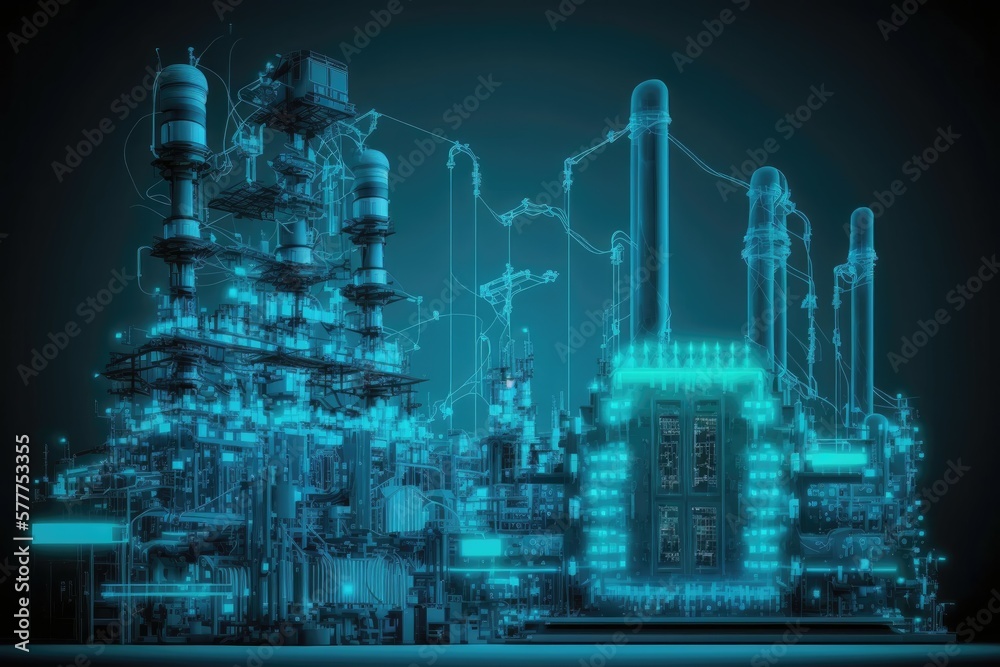 Back view of engineer smart industry background. Sustainable power