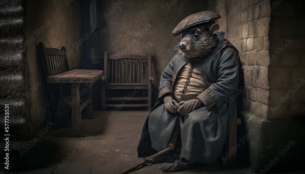 A Generative AI portrait of a male sewer rat dressed in victorian clothes - Generative AI