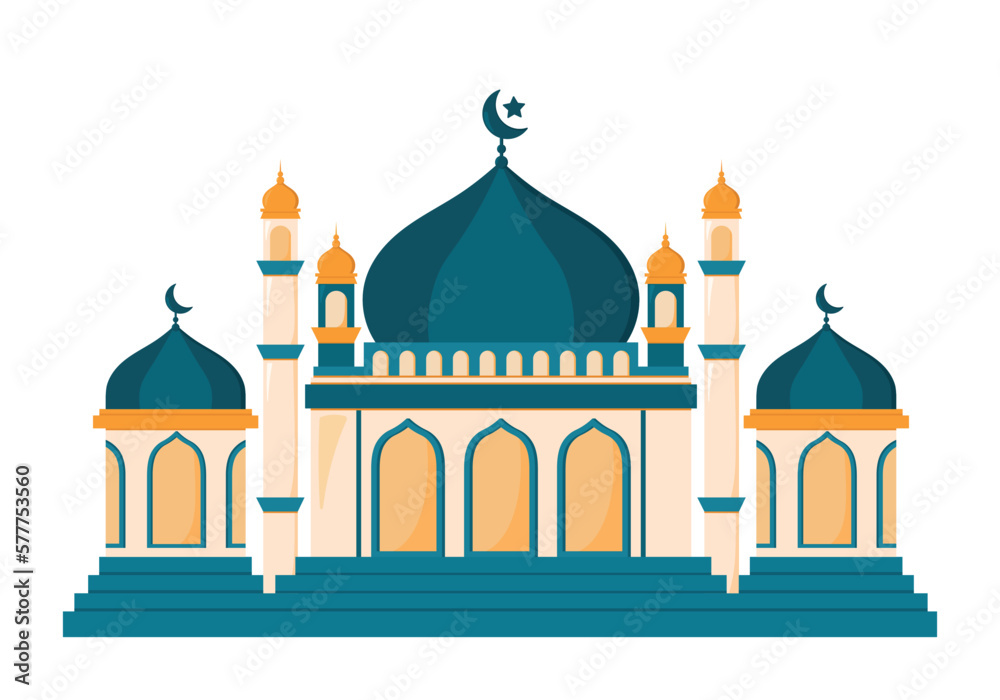 Mosque Icon Animated Cartoon Vector Illustration for Islamic Element Decoration
