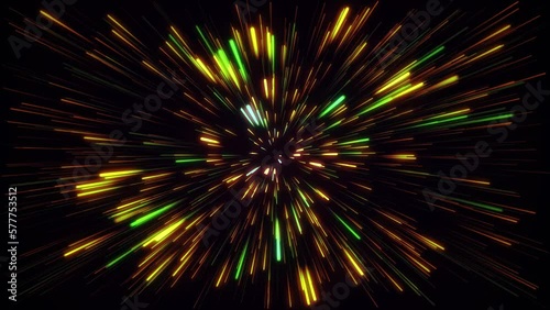Abstract, amazing, beautiful and neon lines move endlessly toward the viewer. An explosion of colorful and monochromatic neon parts and their movement toward the camera. Lots of lines flying forward