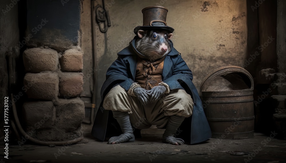 A Generative AI portrait of a male sewer rat dressed in victorian clothes - Generative AI