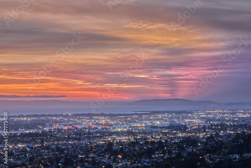 Cloudy Purple Sunset Over San Francisco Bay Area
