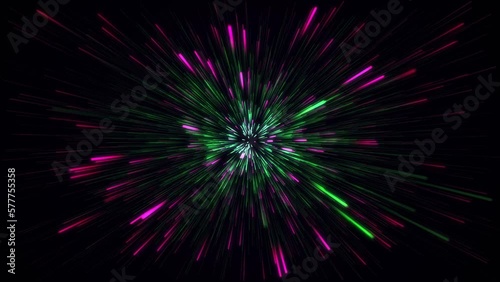 Abstract, amazing, beautiful and neon lines move endlessly toward the viewer. An explosion of colorful and monochromatic neon parts and their movement toward the camera. Lots of lines flying forward