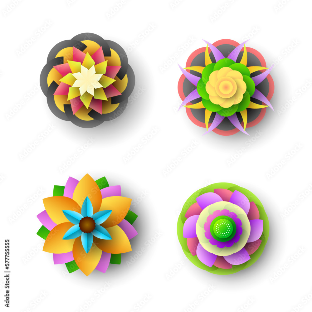 Obraz premium Set Abstract Collection 3D Colors Flower Paper Cut Background Vector Modern Design Style Shadow