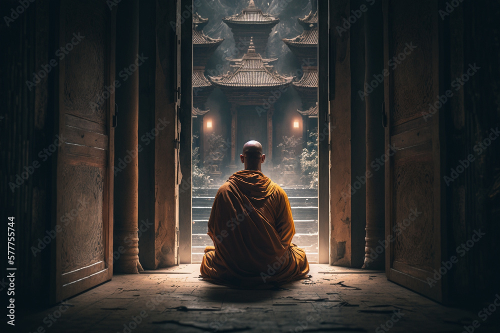 Buddhist monk meditating  - obrazy, fototapety, plakaty 