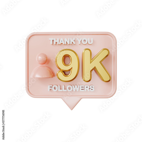 9k followers gold 3D Rendering photo