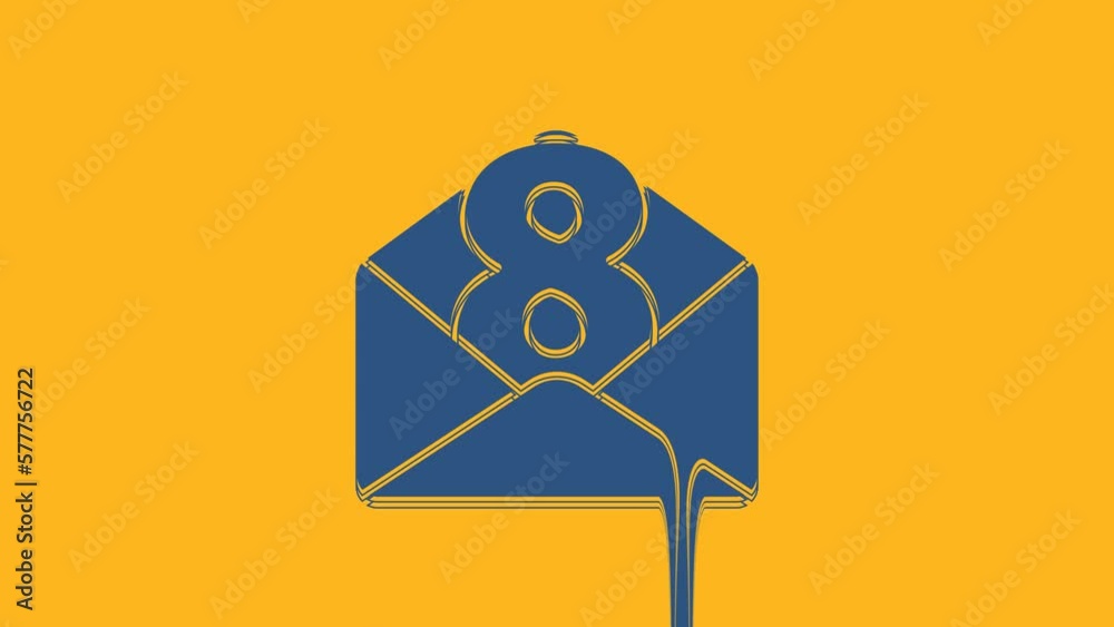 Blue Envelope with 8 March icon isolated on orange background. Message love. Letter love and romance. International Happy Women Day. 4K Video motion graphic animation Blue Envelope with 8 March icon isolated on orange background. Message love. Letter love and romance. International Happy Women Day. 4K Video motion graphic animation