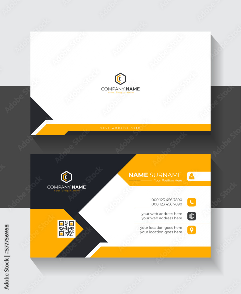 Elegant business card template with Creative yellow and dark black color abstract Layout for business presentation
