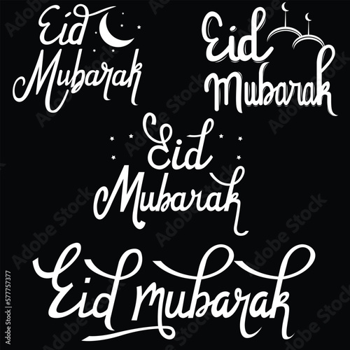 Set of Eid Mubarak lettering. Editable of eid mubarak lettering with black background