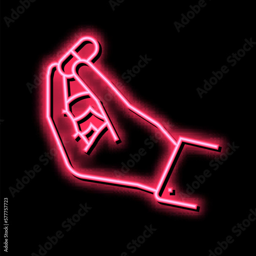 hand holding probiotics drug neon glow icon illustration
