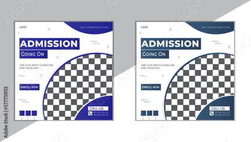 School admission social media post design template. Admission promotional online marketing banner layout.Social media ad. education advertisements. Editable Vector format. 
