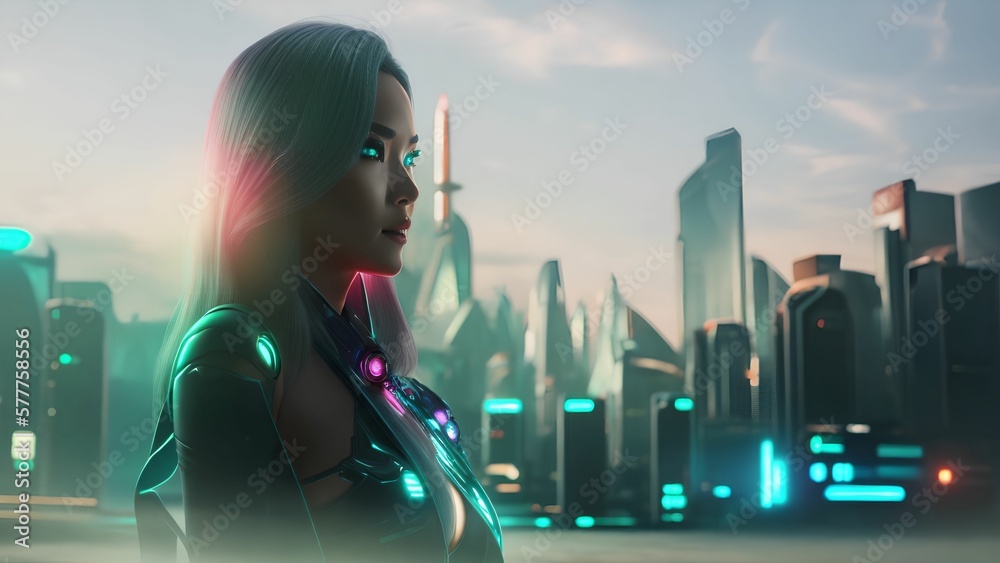 futuristic sci-fi portrait asian woman, generative art by A.I. futuristic sci-fi portrait asian woman, generative art by A.I.