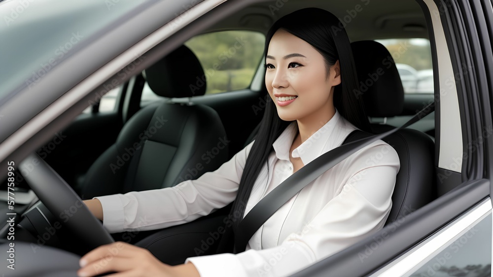 photo of asian woman driving a car, generative art by A.I.