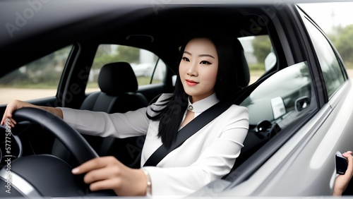 photo of asian woman driving a car, generative art by A.I. © Flash
