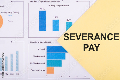 SEVERANCE PAY text on the yellow card on the chart background
