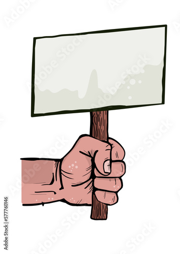 Hand holding blank banner, poster, advertisement - vector illustration