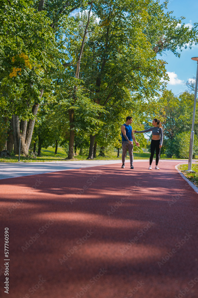 Two adults running