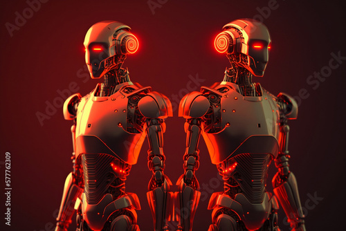 Two Robots in red, futuristic 