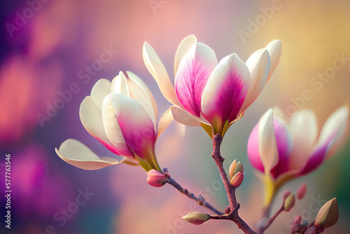 Blooming spring magnolia tree. Generative Ai