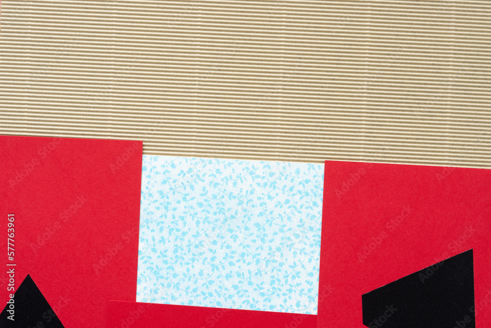 corrugated paper, red cards, and blue pattern corrugated paper, red cards, and blue pattern