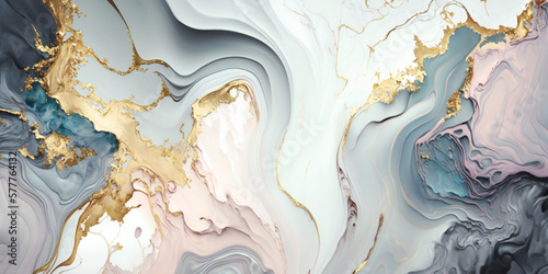 Liquid marble and gold pastel blue tones, white, gold and blue textures like milk or cotton cloth waving wallpaper, beautiful abstract illustration