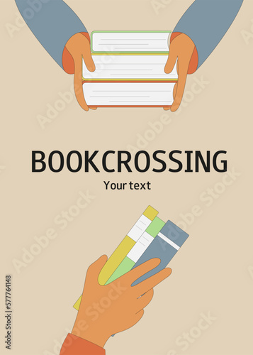 Bookcrossing. Exchange, donation, buying books. World reading day. Ecological lifestyle. Save trees. 