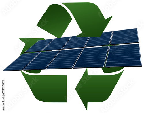 Solar panel with green recycling symbol.