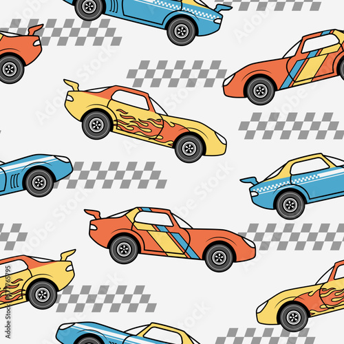 Sports car vector seamless pattern. For apparel prints, fabrics, and other uses. photo