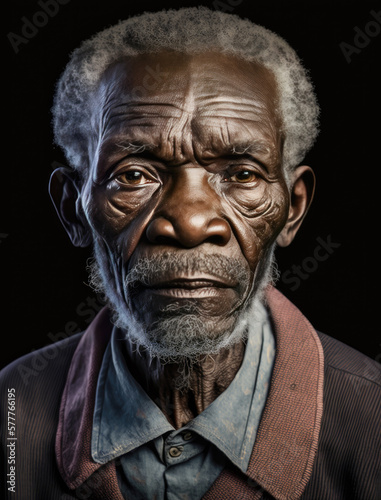  Elderly Man-Old African Man Portrait-Black Background-Generative AI