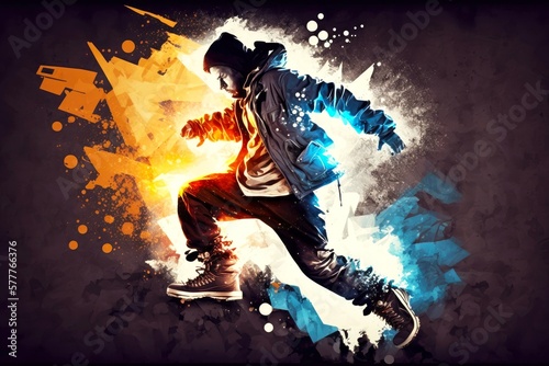 double exposure abstract hip-hop music or breakdance with blurry lights background digital illustration, created with generative ai