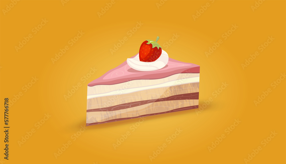 Vector Red Strawberry and cream on cake. Pink cake illustration. Vector Red Strawberry and cream on cake. Pink cake illustration.