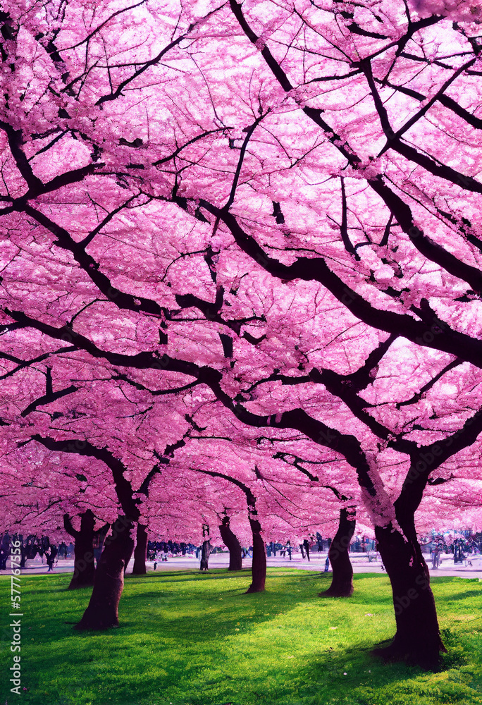 blooming japanese cherry trees