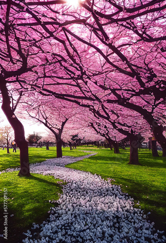 blooming japanese cherry trees