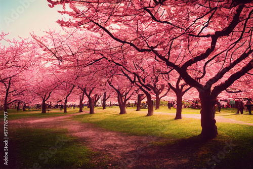 blooming japanese cherry trees