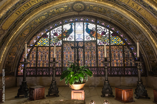 Mount Tabor. Israel. January 27, 2020: Interior of the Transfiguration Church on Mount Tabor