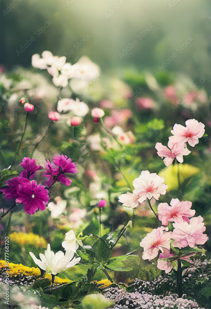 blooming flower field in the garden park blooming flower field in the garden park