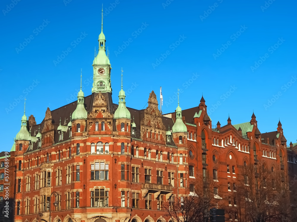 Fototapeta premium Town hall or Speicherstadtrathaus in Hamburg in Germany